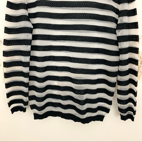 Reiss Black and White Striped Mesh & Knit Top - Picture 7 of 10